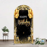 Aperturee - Aperturee Glitter Gold Balloon Flag Bokeh Black Arch Backdrop
